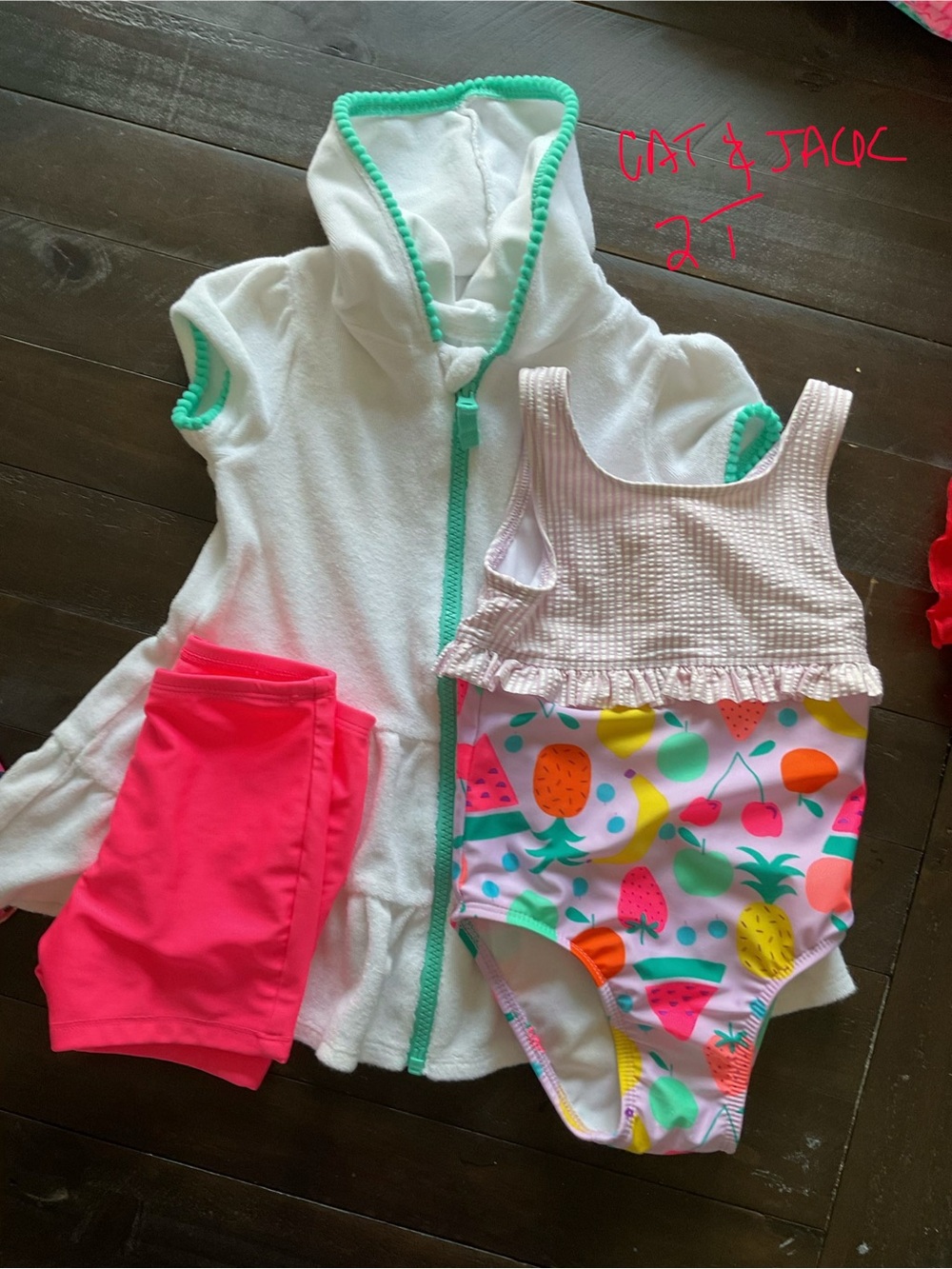 Cat & Jack Girls' One-Piece Swimsuit in Pink, White, Mint & Neon Coral